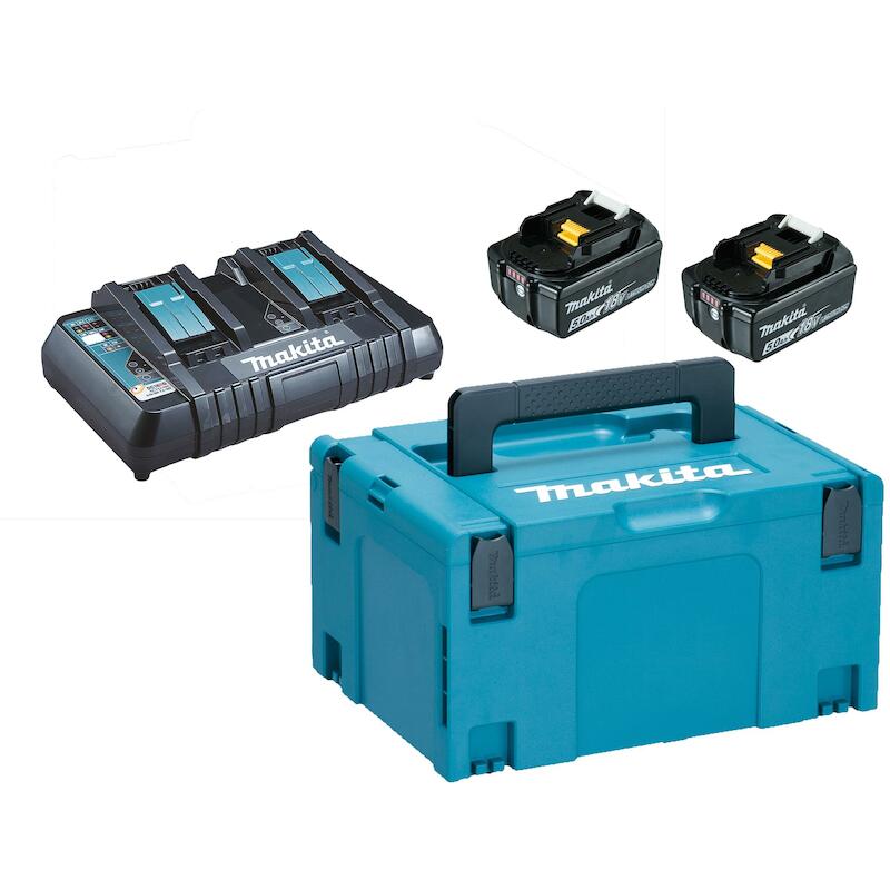 POWERPACK 18 V LI-ION (2 ACCUS BL1850B + 1 CHARGEUR DOUBLE) AVEC COFFRET MAKPAC - 197629-2 - MAKITA