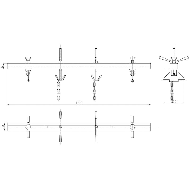 BARRE SUPPORT MOTEUR 2 CROC.BH8AC1-500 1,7M  BAHCO