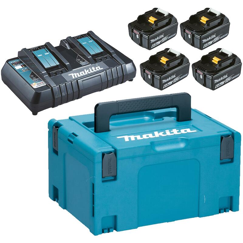 POWERPACK 18 V LI-ION (4 ACCUS BL1860B + 1 CHARGEUR DOUBLE) AVEC COFFRET MAK-PAC - 198091-4 - MAKITA