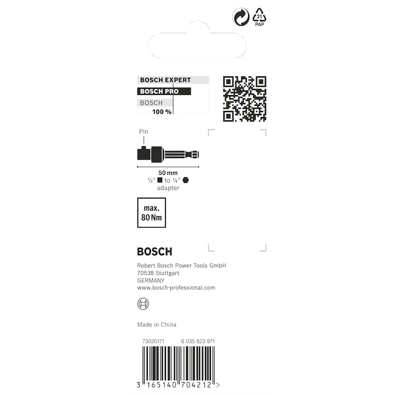 ADAPTER 1/4"HEX-1/2"VIERK   2608551107       BOSCH