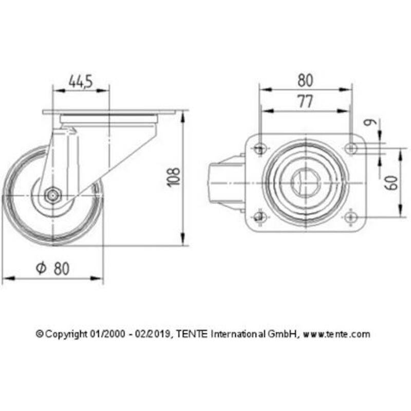 ROUE PP/CACOUTCH.PIV.70KG   3470-PVR-080-P62 TENTE