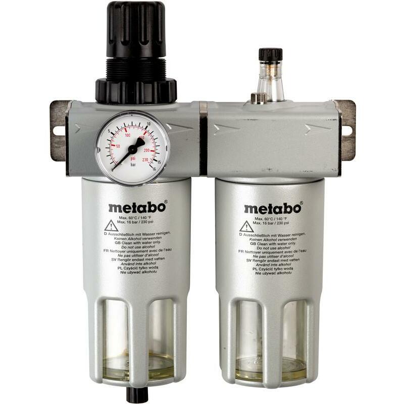 Metabo - FRL-200 - groupe de conditionnement avec filtre-régulateur et lubrificateur - 1/2" bspp - filetage femelle - avec manomètre - 02157790