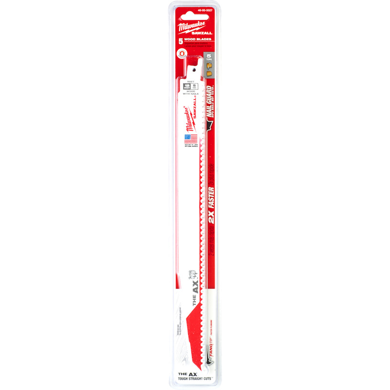 Milwaukee - Reciprocating saw blade - Sawzall The ax - 300 mm - 5 tpi - wood with nails - 5 pieces - 08119456