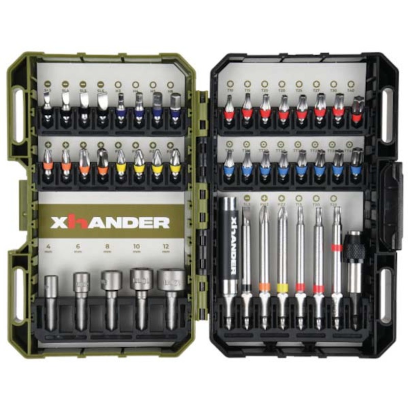 Xhander - Schroefbitset - P76QE55 - 1/4" - Met magnetische bithouder - 45-DELIG - 08133081