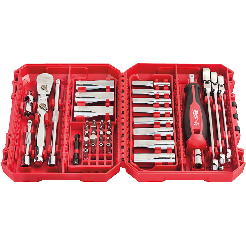 Milwaukee - Coffret de douilles et cliquets - 1/4" - Four Flat - Packout-ready - 42 pièces - 4932498382 - 08119217