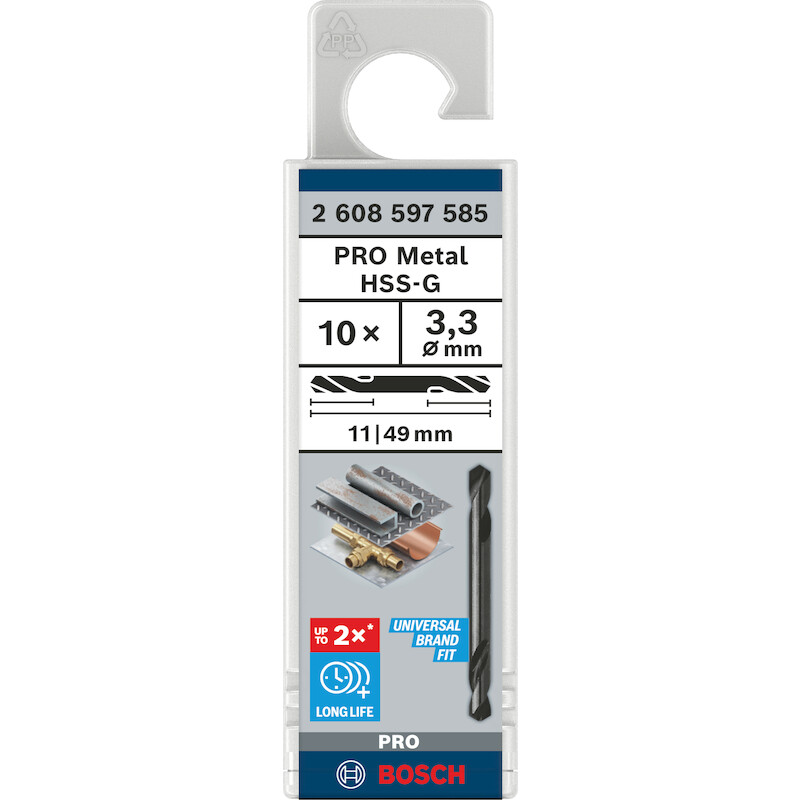DUBBELBOOR HSS-G 3,3X49     2608597585(10ST) BOSCH