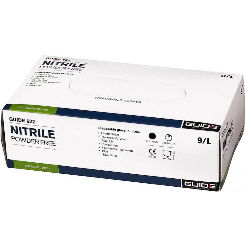 Guide - 622 - gants jetables - nitrile - taille 9 - 0,1 mm - bleu - non poudrés - 100 pièces - 02937497