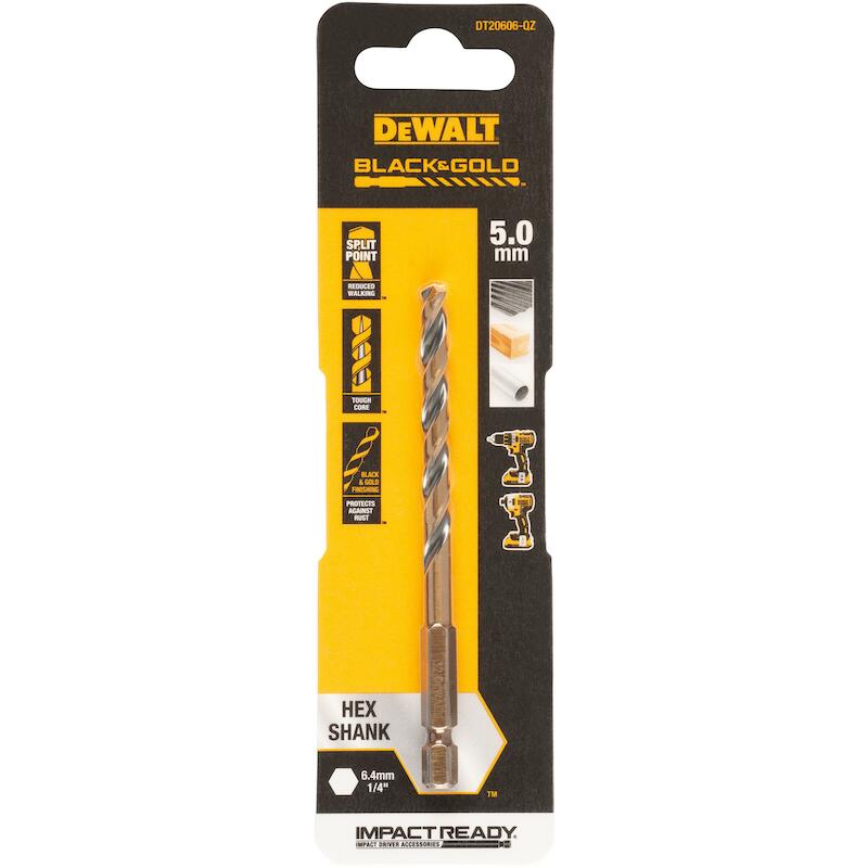 FORÉT À MÉTAUX HSS 5X95MM   DT20606-QZ HEX 1/4"DEW
