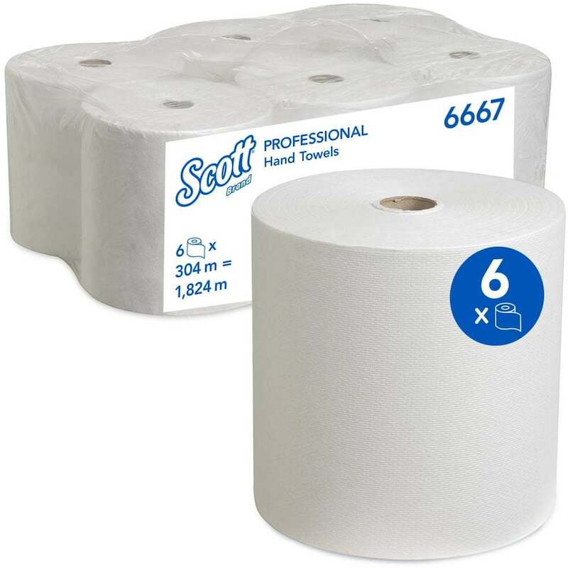 HANDDOEK ROL WIT 304M       6667-1L.   (6ST) SCOTT
