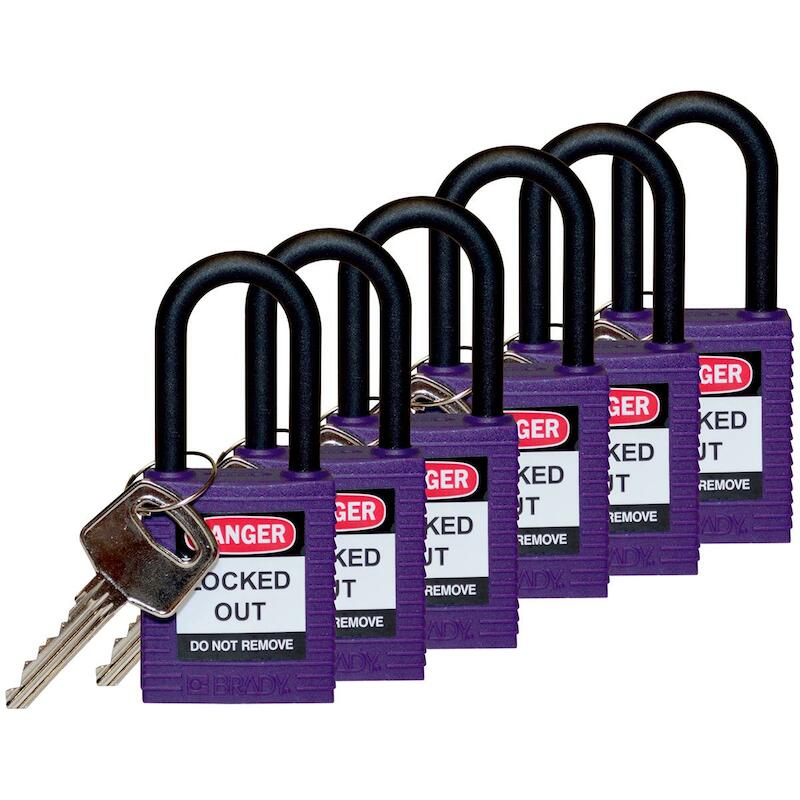 38MM SAF PADLOCK W/PS VIOLET KD 6 PK   BRADY   6ST
