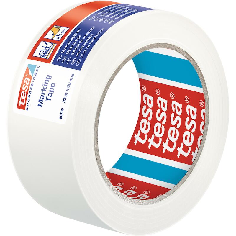 KLEEFBAND - TESA 60760 HAZARD WARNING + FLOORMARKING ZACHT PVC - WIT 50 MM X 33 M