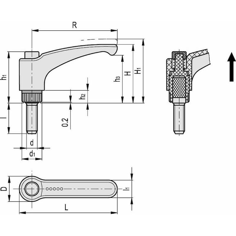 KLEMHENDEL VERSTELBAAR ZW.  ERX.63-P-M8X30-C1