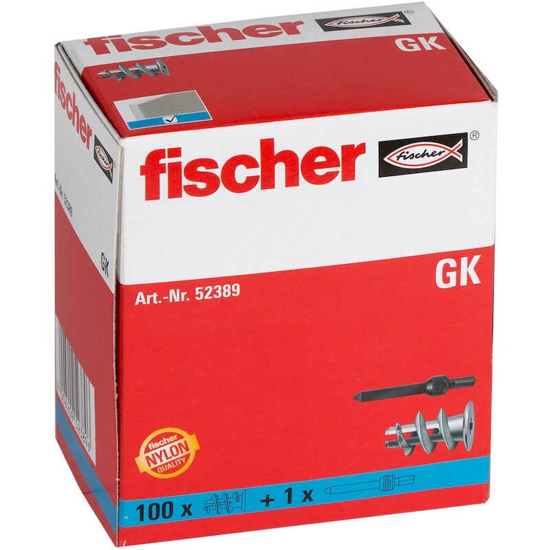 Fischer - gipsplaatplug - gk - 22 mm - ø 4,5 mm - nylon - 02135148