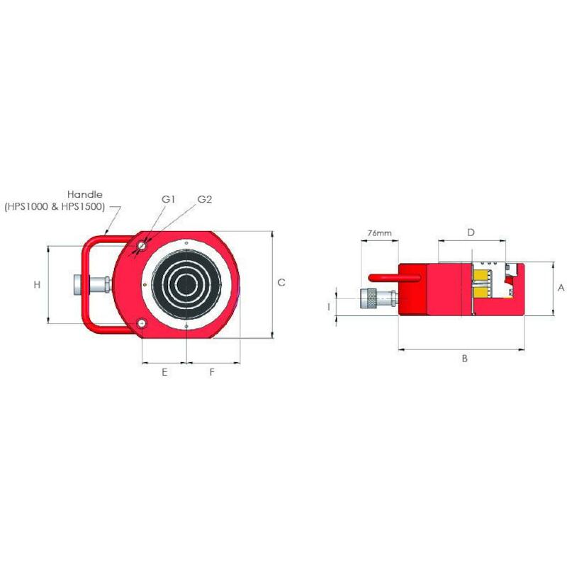 20 TONNE CAPACITY, SINGLE ACTING, LOW HEIGHT PAD CYLINDER - HPS200 - HI-FORCE