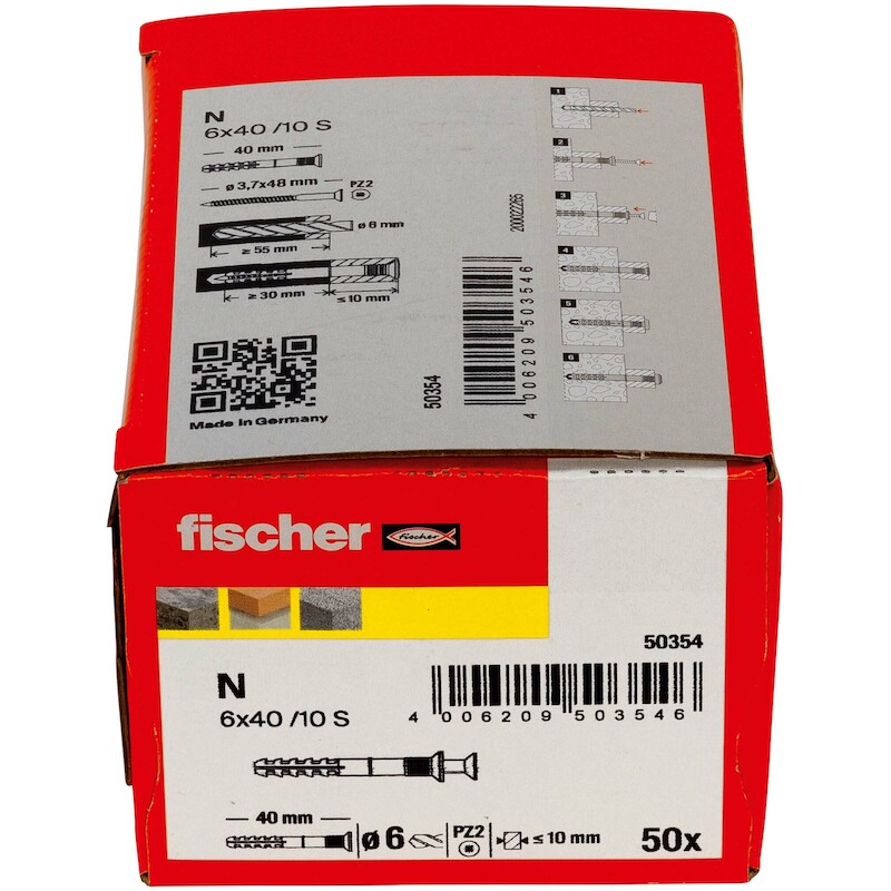FISCHER N 6 X 40/10 S (50) NAGELPLUG N