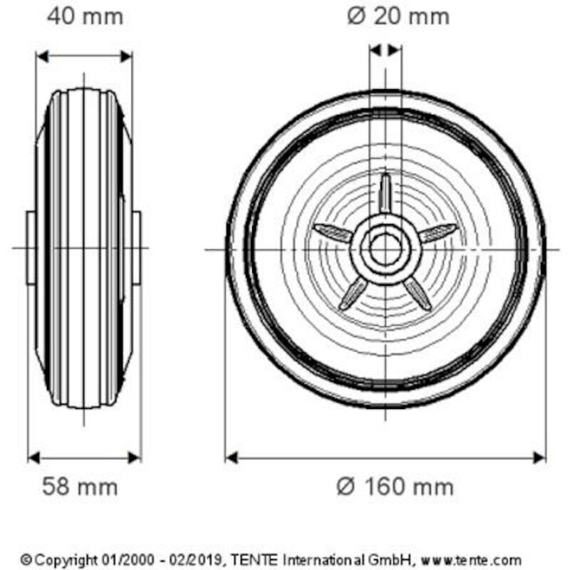 WIEL - TENTE PVR-160X40-Ø20 - 160 MM          POLYPROPYLEEN / RUBBER 135 KG