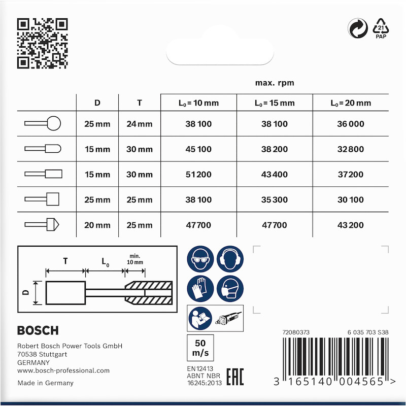 MEULES CORINDON SUR TIGE S6 1609200286(5PC)P60 BOS