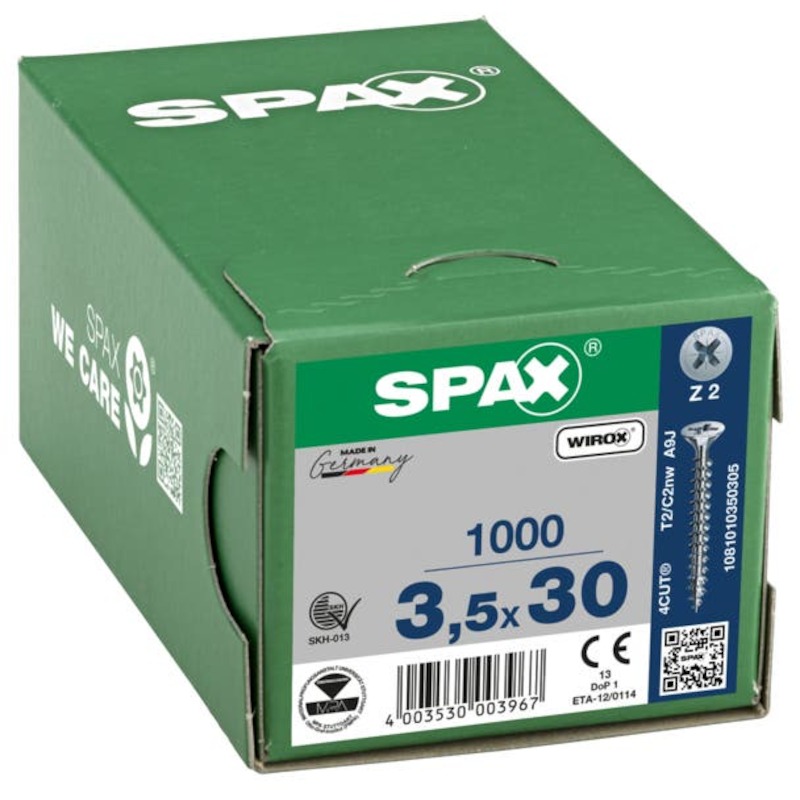 Spax - Vis pour panneau d'aggloméré - Tête fraisée multikop - Pozidriv PZ2 - Filetage total - wirox - 3,5 x 30 mm - 02082062
