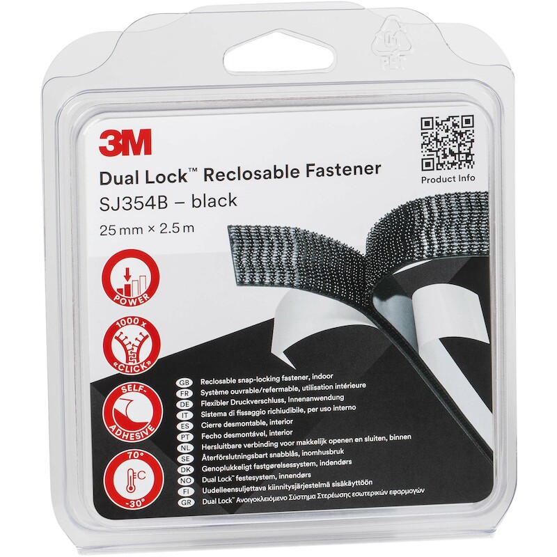 3m - Reclosable fastener - Dual Lock SJ3540 - Black - Self-adhesive - 25 mm x 2.5 m - 5.7 mm - 02960102