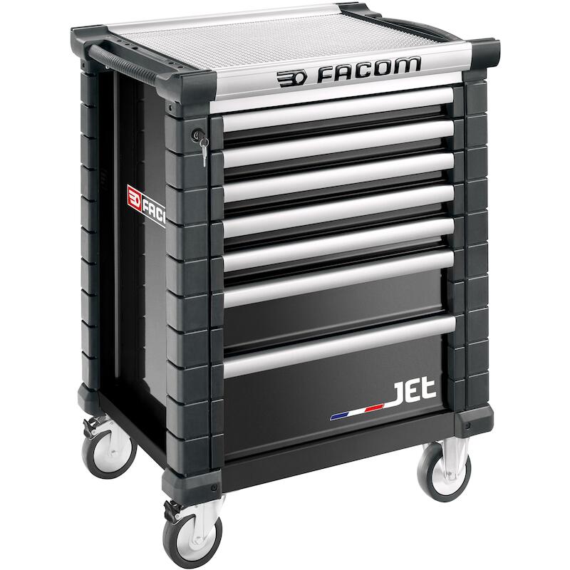Facom - Servante d'atelier - JET.7Nm3A - 7 tiroirs - 3 modules par tiroir - plan de travail en aluminium - 814 x 575 x 1005 mm - noir - 03198711