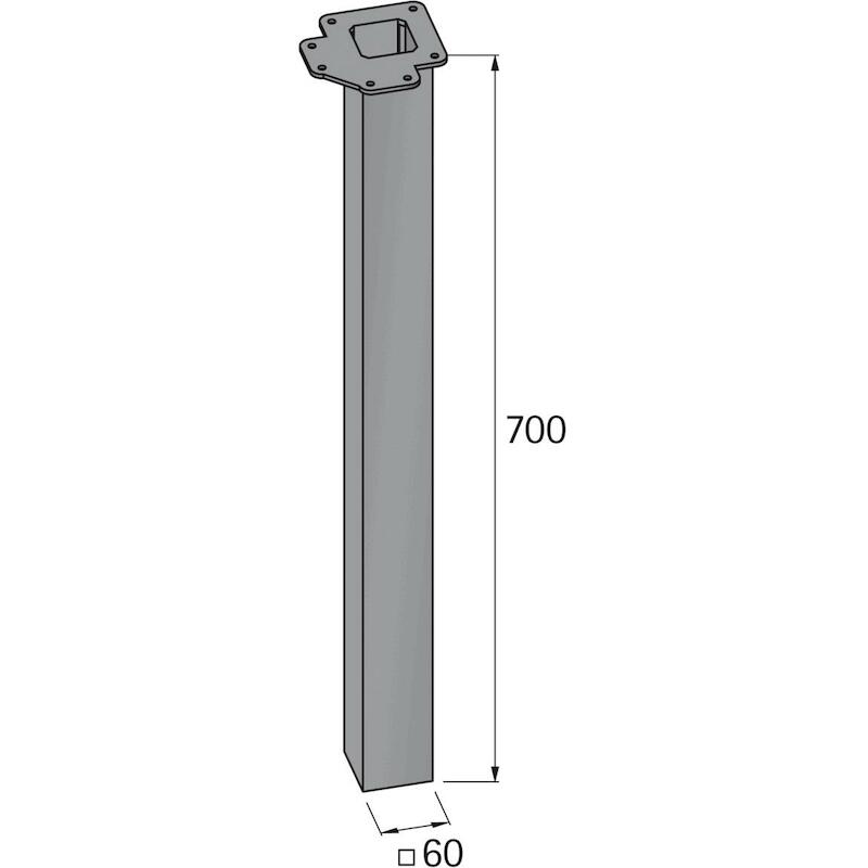 HETTICH 9078541 TAFELPOOT INOX 60X60MM H700MM /SET