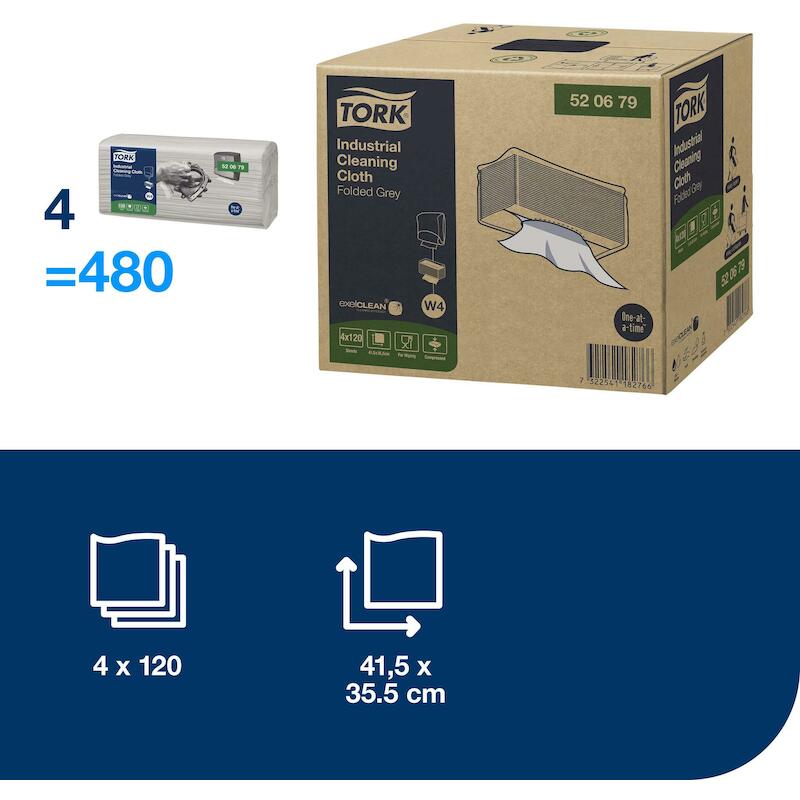 REINIGINGSDOEK GRIJS W4     520679 (120ST/BOX)TORK