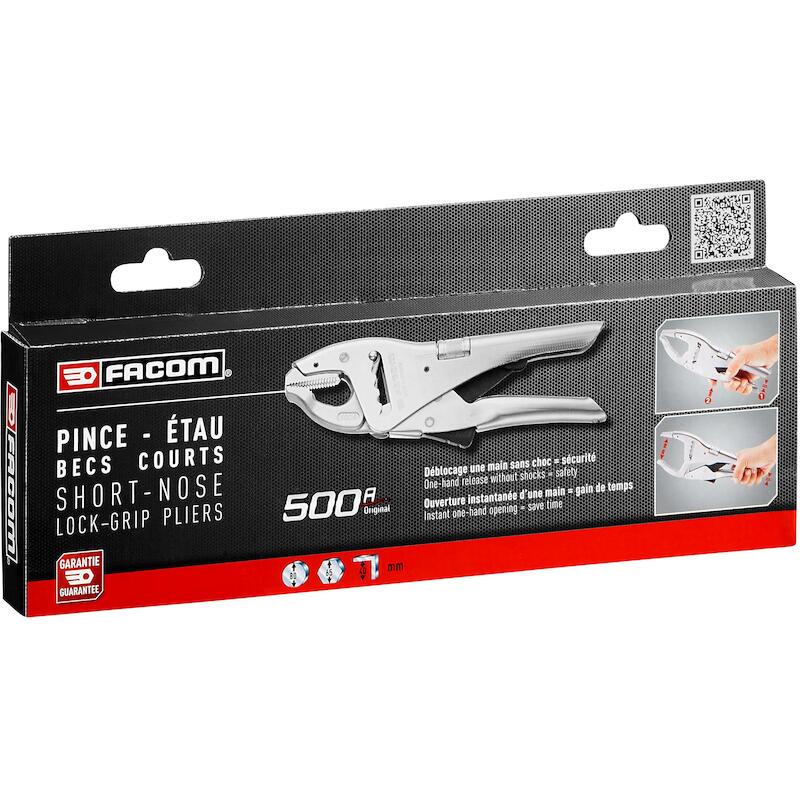 Facom - Automatische griptang - 500APB - Korte bekken - Gebogen - Spanwijdte 80 mm - Lengte 230 mm - 02622588