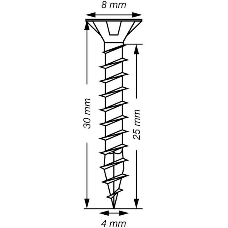 SPAANDERPLAATSCHROEF - SPAX S - VERZONKEN PZ2 VOLLE DRAAD 4X30 MM VERZINKT (1000 EA)