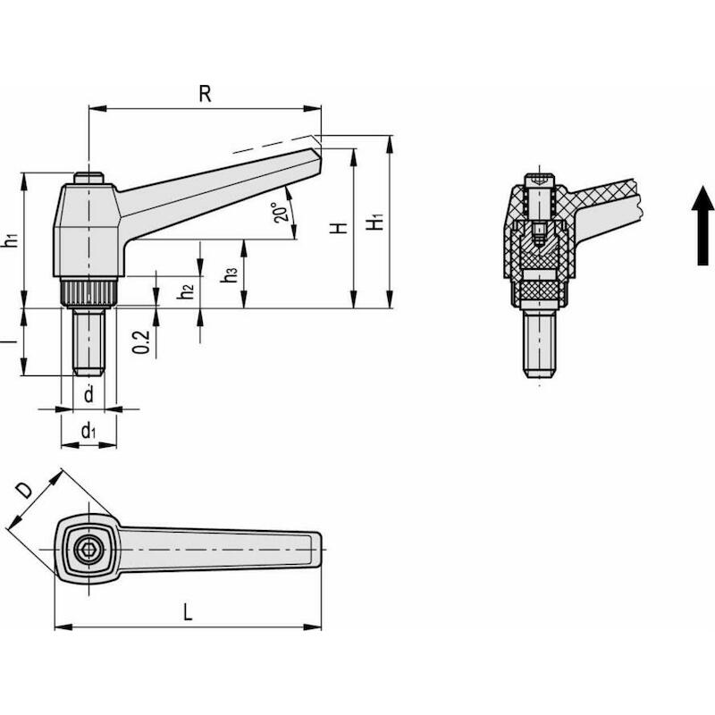 KLEMHENDEL VERSTELBAAR ZW.  MR.40 P-M6X16-C9 ELESA