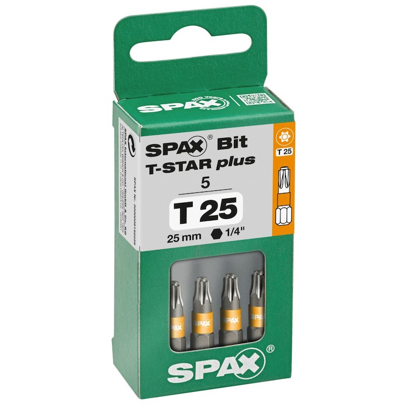 EMBOUT T25 X 25MM ORANGE    T-STAR PLUS (5PC) SPAX