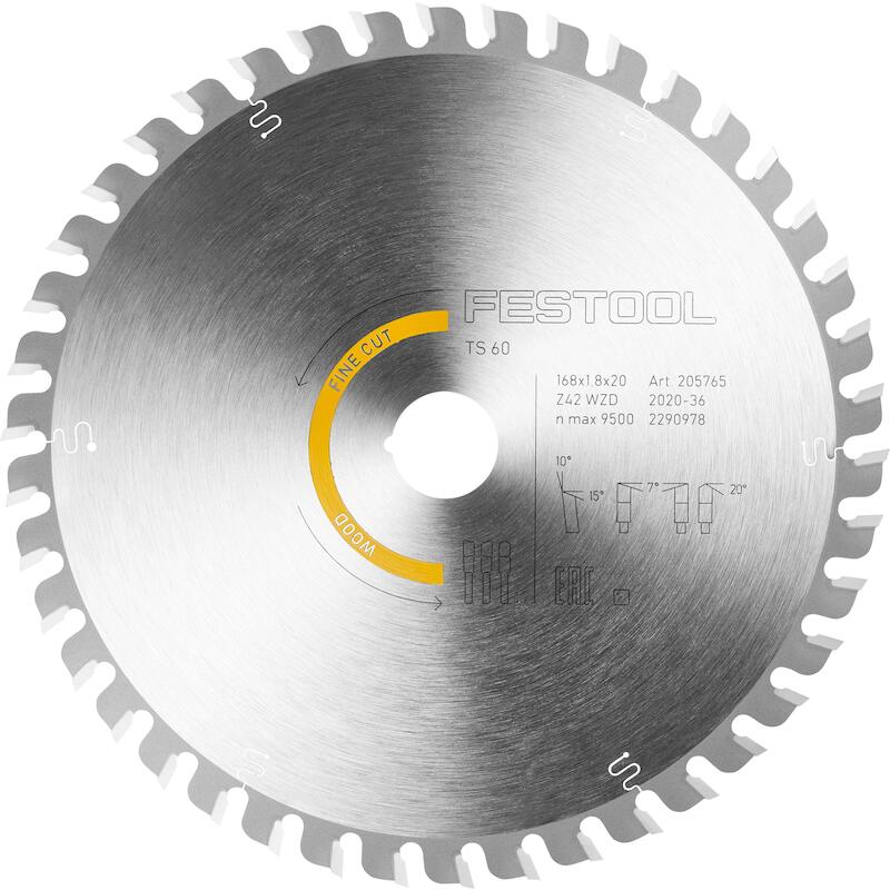 LAME DE SCIE CIRCULAIRE HW 168X1,8X20 WD42 WOOD FINE CUT - 205765 - FESTOOL