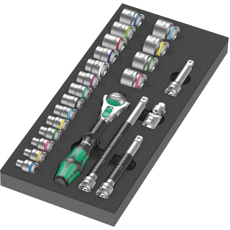 Wera - Socket set in foam insert - 9721 - 8000 b Zyklop - 3/8" - 6–24 mm - 23-piece - 08085422