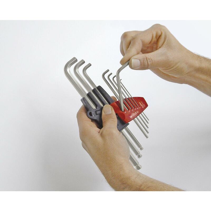 JEU DE CLÉS MÂLES EN ÉTUI PROSTAR SIX PANS À TÊTESPHÉRIQUE AVEC TÊTE COURTE 10 PCS CHROMÉ MAT SOUSBLISTER - SB369TS9 - WIHA
