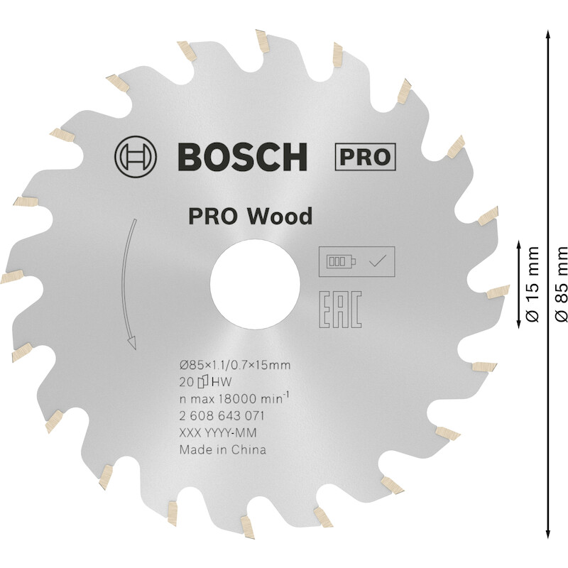 CIRKELZAAGBL.85X1,1X15 HOUT 2608643071 20T   BOSCH