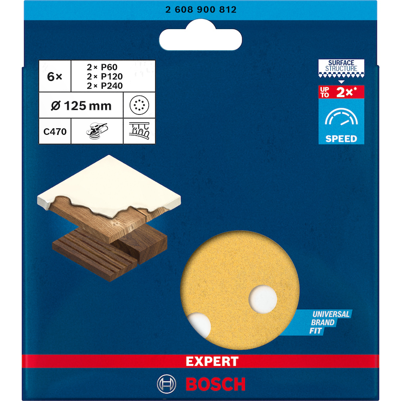SET SCHUURVELL.HOUT 125 8G. 2608900812  (6ST)BOSCH