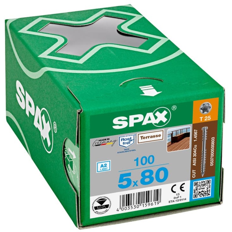 SPAANDERPLAATSCHROEF - SPAX T-STAR PLUS - CILINDERT25 GEDEELTELIJKE DRAAD 5X80 MM (100 EA)