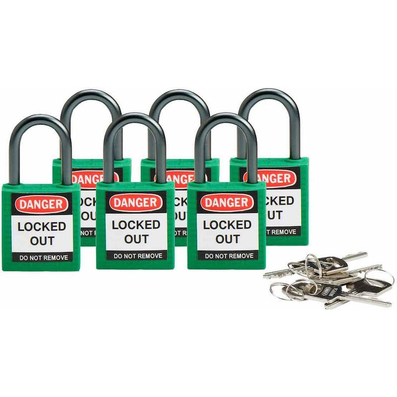 COMP SAFE PADLOCK 32MM SHA KD GREEN/6  BRADY   6ST