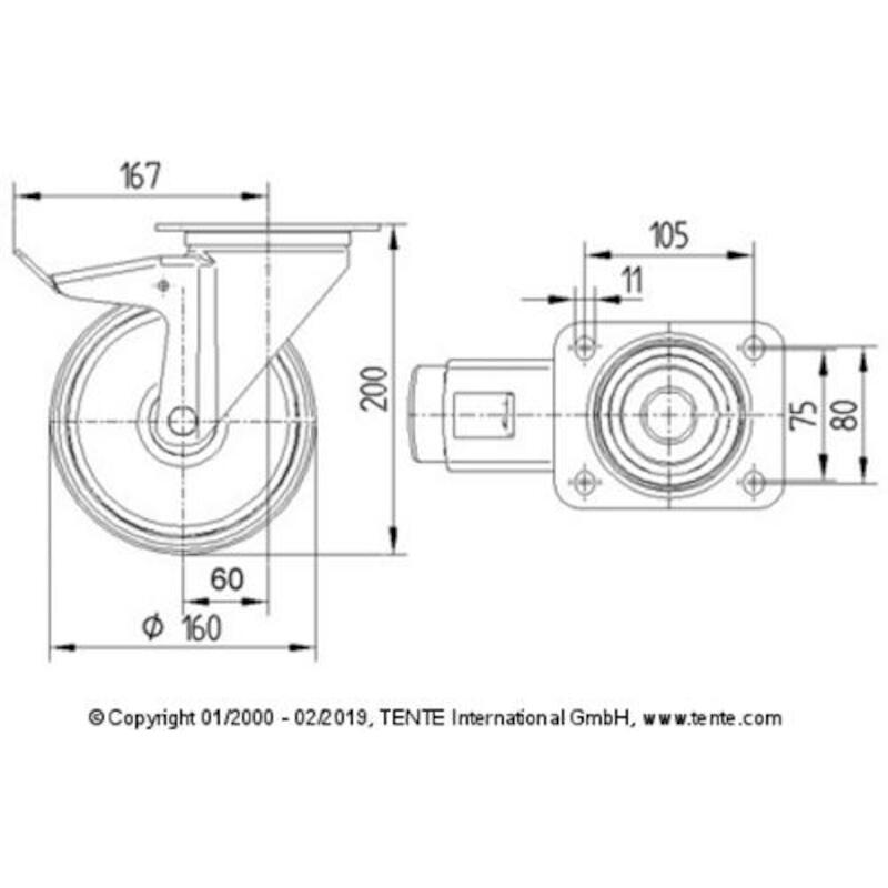 ROUE NYL/CAOUT.PIV/FR.300KG 3477-UFR-160-P63 TENTE