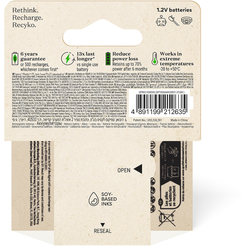 BATT.RECHARGEAB.NIMH-950MA  AAA           (4PC) GP