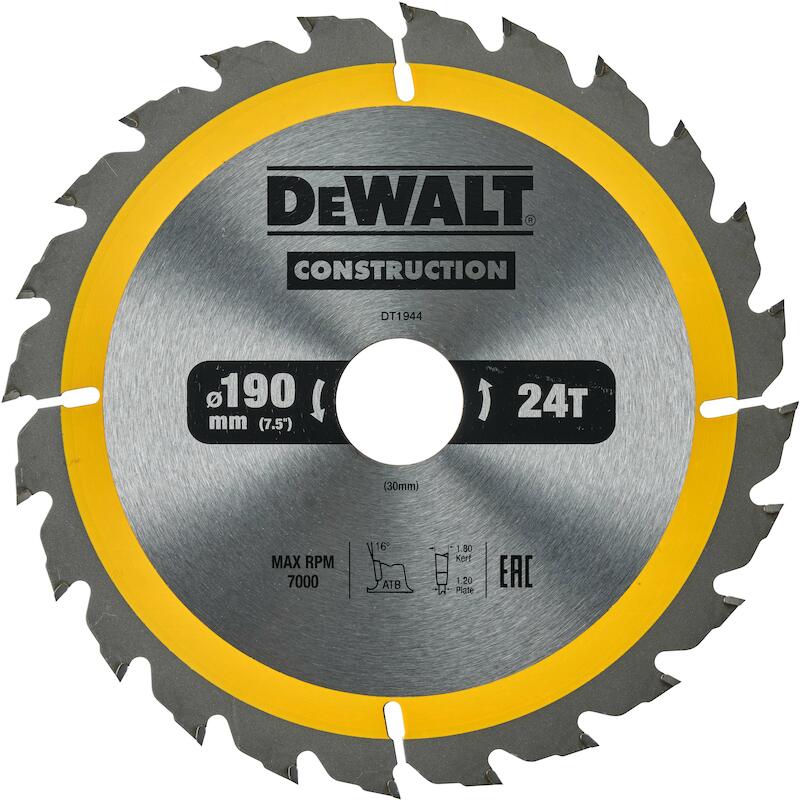 CIRKELZAAGBLAD 190X30MM     DT1944-QZ 24T   DEWALT