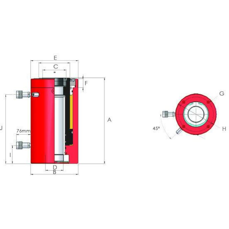102 TONNE CAPACITY, DOUBLE ACTING, HOLLOW PISTON CYLINDER - HHR1006 - HI-FORCE