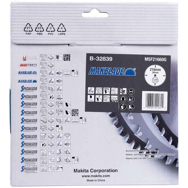 CIRCULAR SAW BLADE, MAKBLADE TCT, 216 X 30 MM, 60 T - B-32839 - MAKITA