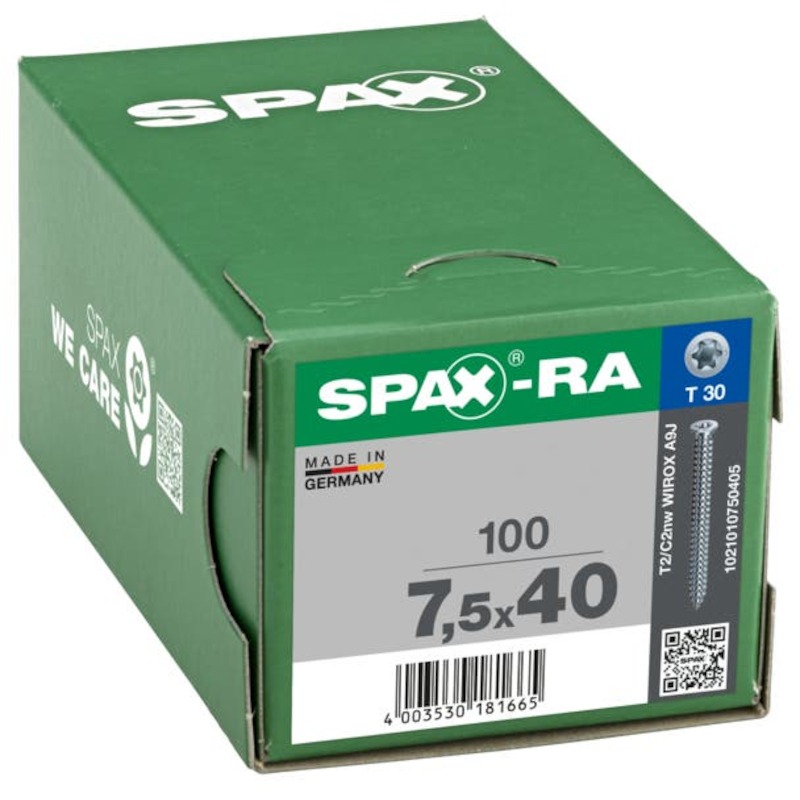 FRAME SCREW - SPAX-RA - 7.5X40 MM T30 ZINC PLATED FLAT