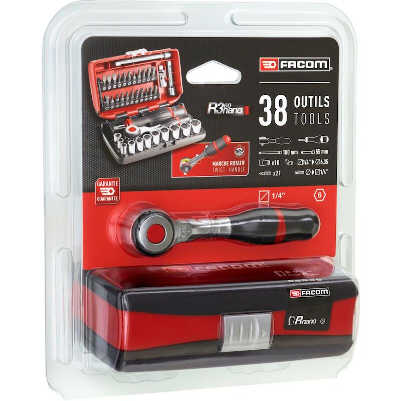 Facom - Coffret de douilles - R.360NANOPB - 1/4" - 6 pans - 5,5–14 mm - 38 pièces - 03171539
