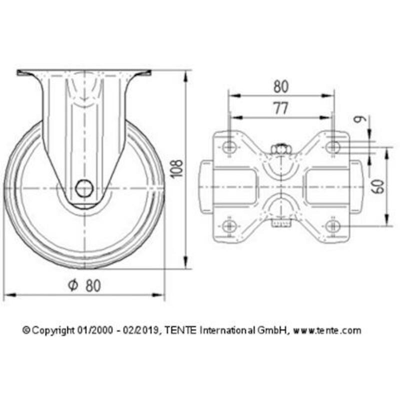 ROUE PP/CAOUTCH.FIXE 70KG   3478-PVR-080-P62 TENTE