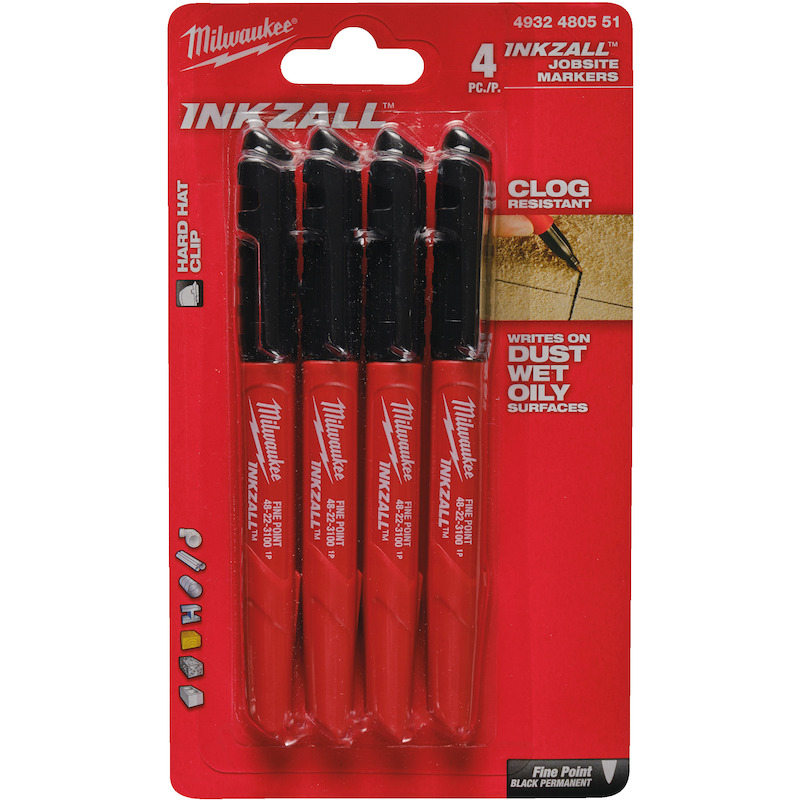 Milwaukee - Marqueur - Inkzall - Fin - Noir - 4 pièces - 08083231