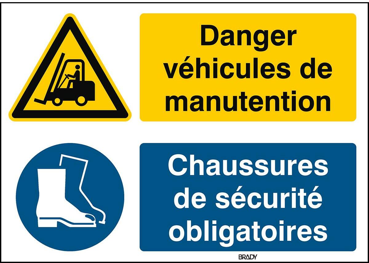 PICTOGRAM - BRADY W014/M008 - WAARSCHUWING: TRANSPORTVOERTUIGEN / VEILIGHEIDSSCHOENEN VERPLICHT 210X297 MM (1 EA)