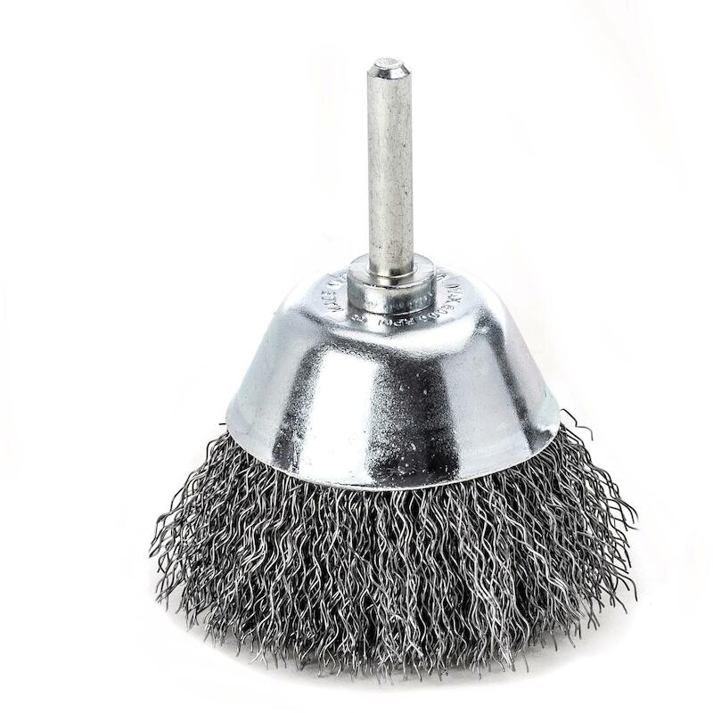 Lessmann - Brosse boisseau sur tige - 435162 - ø 50 mm - tige 6 mm - fil d'acier 0,3 mm - ondulé - 41270032