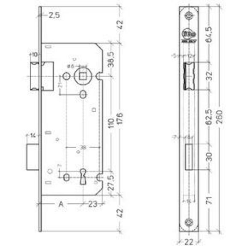 BINNENDEURSLOT KB AFG.ZWART A1353 - 55MM     LITTO