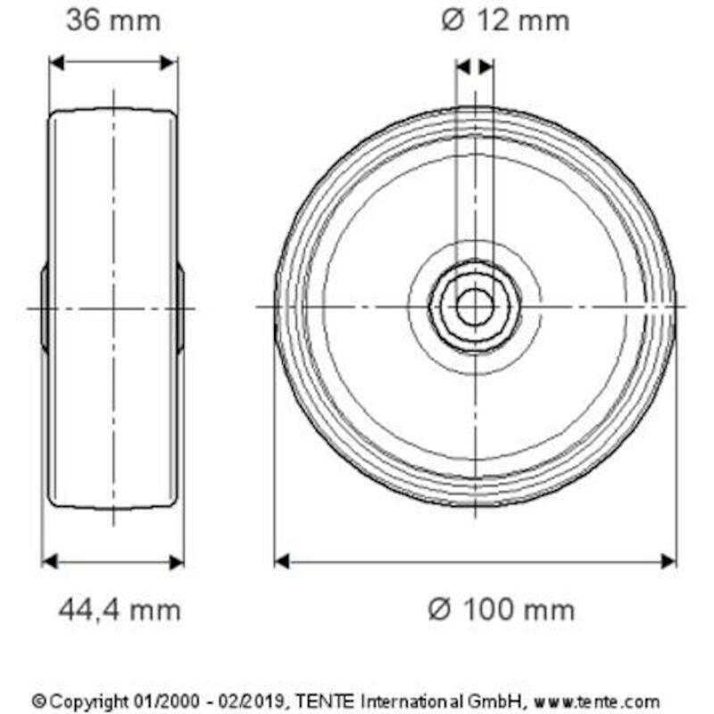 ROUE NYLON MOB.BLANC 200KG  UOR 100X36-12MM  TENTE